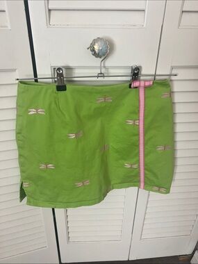 Lilly Pulitzer Lime Green Skort with Pink Dragonfly Embroidery